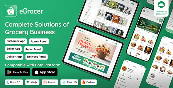 eGrocer - Online Multi Vendor Grocery Store, eCommerce Flutter Full App | Admin Panel | Web Version