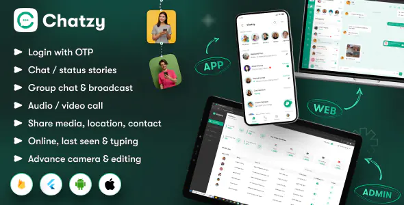 Chatzy - Whatsap Clone Chat & Call App | User App | Web App | Admin App | Inapp Subscription