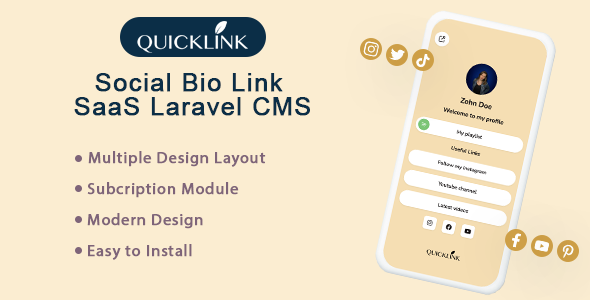 QuickBioLink - Social Bio Link SaaS Laravel CMS