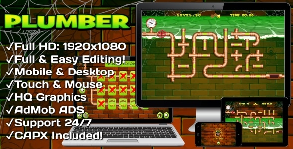 Plumber - HTML5 Game 30 Levels + Mobile Version! (Construct 3 | Construct 2 | Capx)