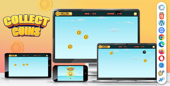 Collect Coins ( Construct | C3P | CAPX | HTML5 ) Endless Mini Game