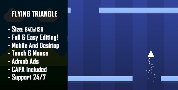 Flying Triangle - HTML5 Game + Mobile Version! (Construct 2 / Construct 3 / CAPX)