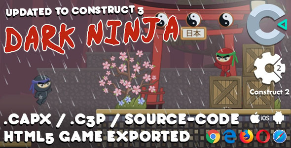 Dark Ninja - HTML5 Side Scrolling Game (Construct 2/3 - With .capx / .c3p)