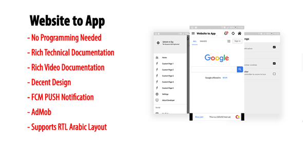 Website to App | Native Universal Android Webview App with Navigation drawer & Custom Pages