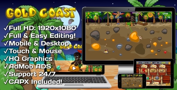 Gold Coast - HTML5 Game 20 Levels + Mobile Version! (Construct 3 | Construct 2 | Capx)