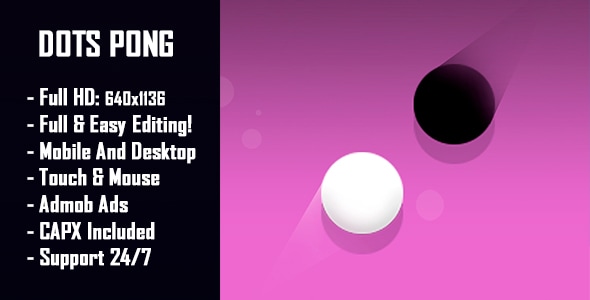 Dots Pong - HTML5 Game + Mobile Version! (Construct 2 / Construct 3 / CAPX)