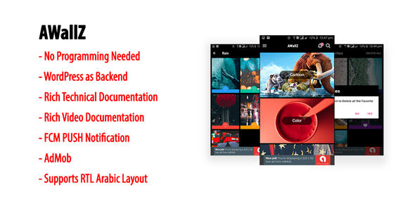 AWallZ | Native Android HD Wallpaper App with WordPress Back-end, AdMob & FCM PUSH Notification