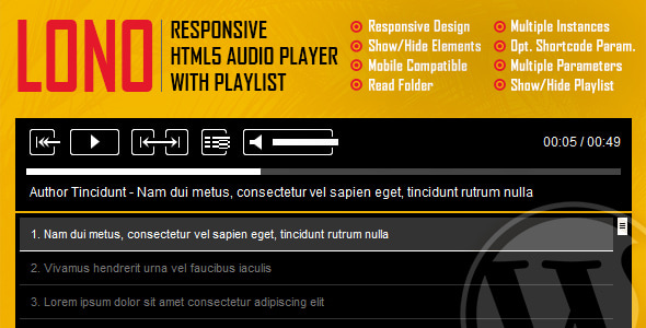 Lono - Responsive HTML5 Audio Player With Playlist WordPress Plugin