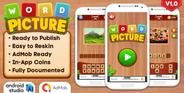 Word Picture - Word Puzzle Game Android Studio Project with AdMob Ads + Ready to Publish