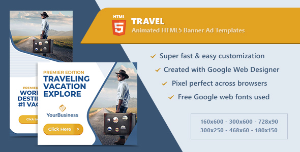 HTML5 Animated Banner Ads - Travel & Tourism (GWD)