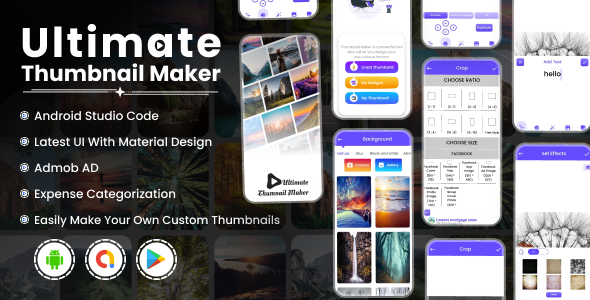 Ultimate Thumbnail Maker | Facebook covers | Instagram thumb | Android code | Admob ads |v 4.0