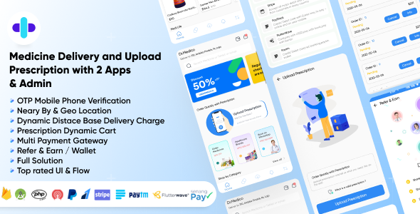 On Demand Pharmacy Delivery with Medicine Delivery and Upload Prescription App with 2 Apps & Admin