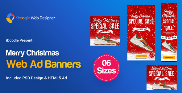 C85-Merry Christmas Banners HTML5 Ad (GWD & PSD)