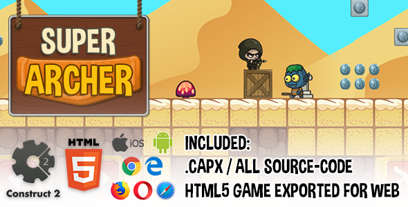 Super Archer HTML5 Platform Game - Construct 2 (.capx + source-code)