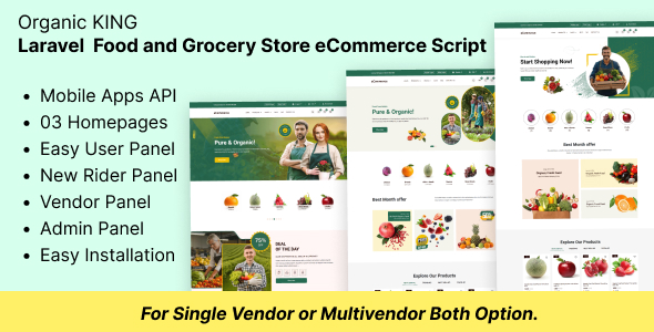 Organic King - Laravel  Food and Grocery Store Script