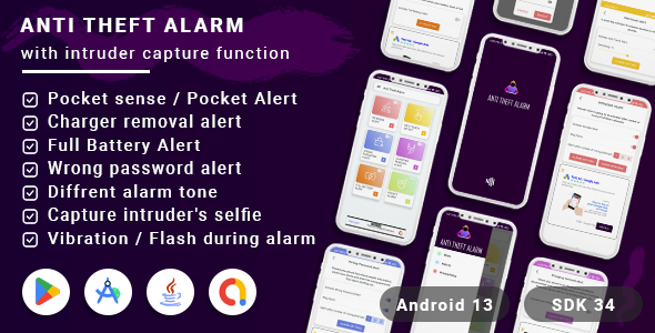 Full Battery Alert- Anti Theft Alarm - Pocket Alert, Intruder Selfie(android13 + SDK 34)