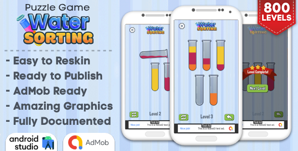 Water Sorting - Puzzle Game Android Studio Project with AdMob Ads + Ready to Publish