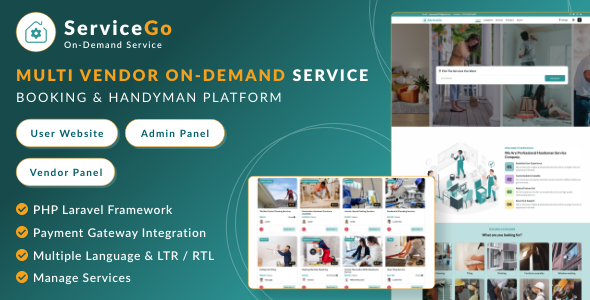 ServiceGo - Multi Vendor On-Demand Service & Handyman Booking Marketplace