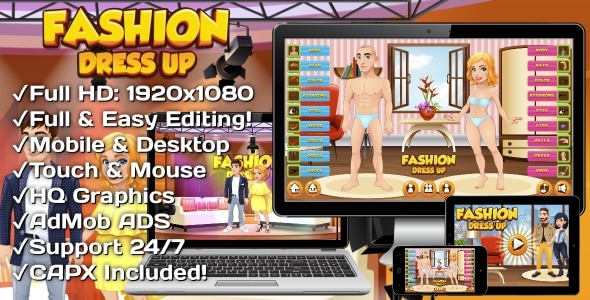 Fashion Dress Up - HTML5 Game + Mobile Version! (Construct 3 | c3p)