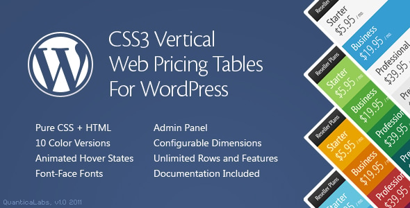 CSS3 Vertical Web Pricing Tables for WordPress