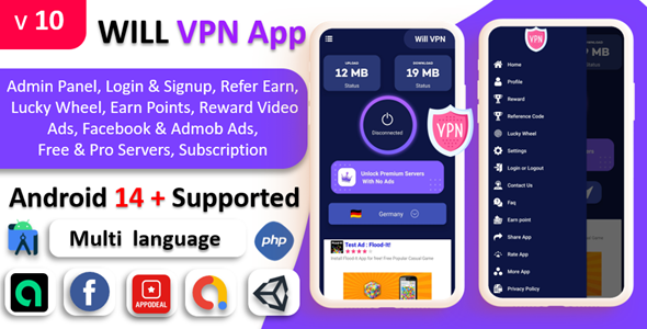 WILL VPN App - VPN App With Admin Panel | Secure VPN & Fast VPN | Refer & Earn | Reward Lucky Wheel