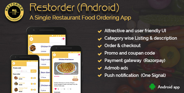 Restorder (Android) - A single restaurant food ordering app.