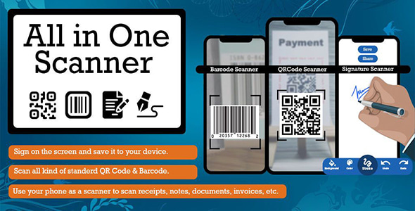 All in One Scanner: QR Code, Barcode, Document, Signature - Android App + Admob + Facebook