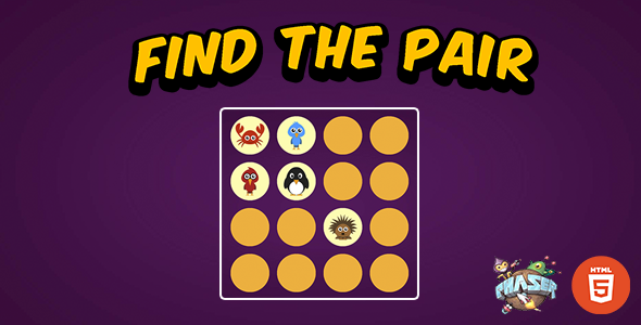 Find The Pair - HTML5 Memory Match Game - Phaser 3