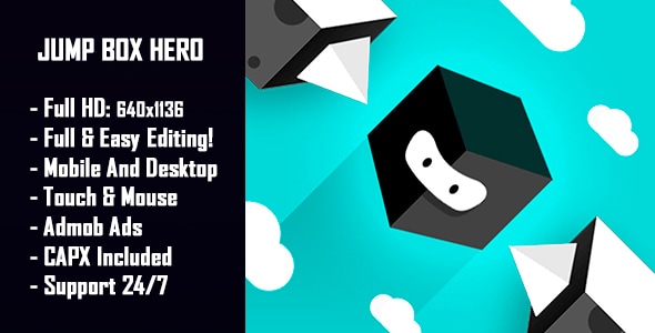 Jump Box Hero - HTML5 Game + Mobile Version! (Construct 2 / Construct 3 / CAPX)