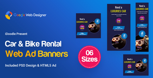 C37 - Car & Bike Rental Banners HTML5 Ad - GWD & PSD