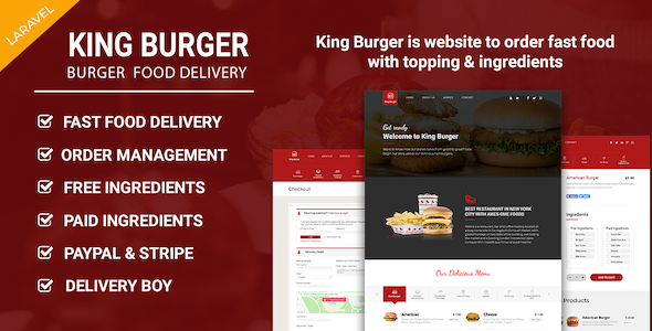 King Burger - Restaurant Food Ordering website with Ingredients In Laravel