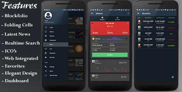 CCT - Crypto Currency Tracker Android App | Blockfolio | ICO's | Admob Ads | Notifications | News