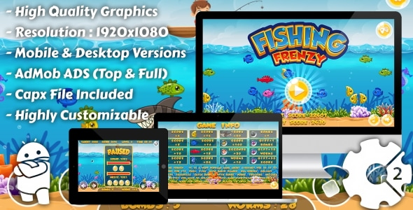 Fishing Frenzy - HTML5 Game, Mobile Version+AdMob!!! (Construct 3 | Construct 2 | Capx)