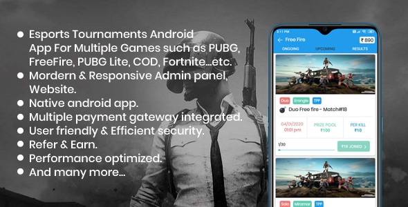 BattleMania - Esports Tournament App with Website & Admin for PUBG / Free Fire / COD