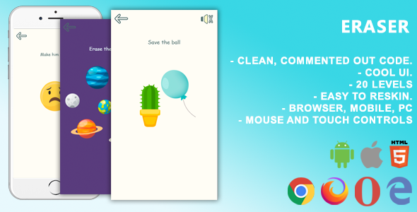 Eraser. Mobile, Html5 Game .c3p (Construct 3)