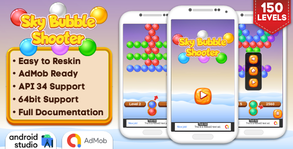 Sky Bubble Shooter Game Android Studio Project with AdMob Ads + Ready to Publish