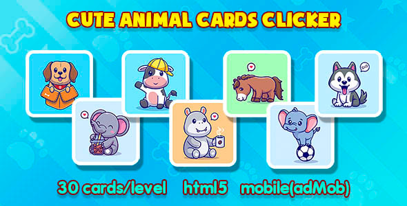 Cute Animal cards. html5, mobile. Construct 3.