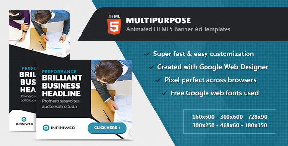 Animated Multipurpose Banner Ad Templates - HTML5 GWD