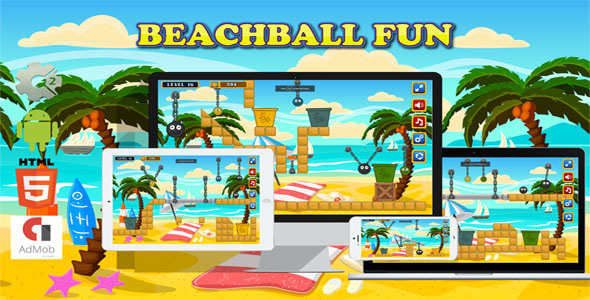 BeachBall Fun - HTML5 Javascript game(Construct2 | Construct 3 both version included)