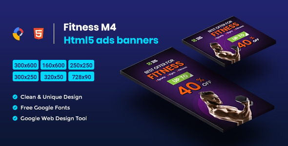 Fitness HTML5 Animate Banner Ads- Google Web Design M4