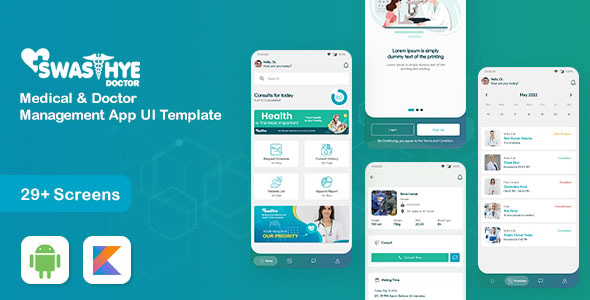 Swasthye Doctor- Medical and Doctor Management App UI template(Kotlin)