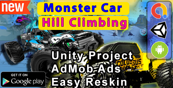 Monster Car Hill Climbing Game Unity Game with Admob Ads New