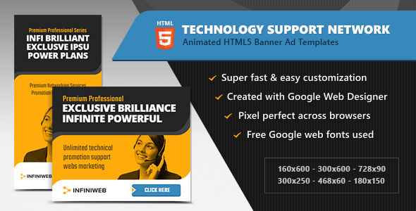 HTML5 Ads - Technology Support Network Banner Templates (GWD)