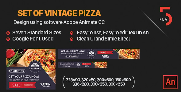 Set of Vintage Pizza Banner HTML - Software Adobe Animate CC