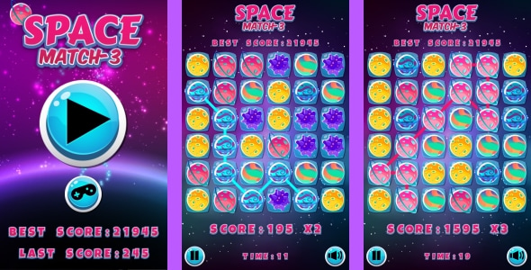 Space Match3 - HTML5 Game + Android + AdMob (Construct 3 | Construct 2 | Capx)