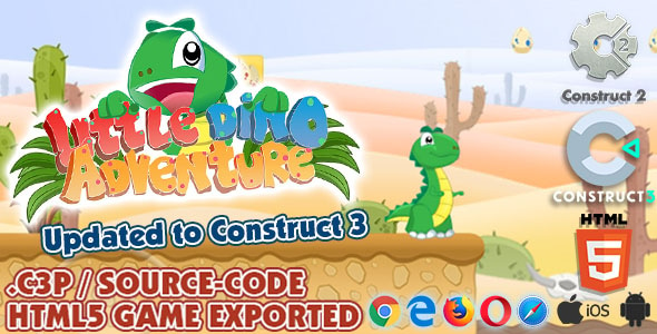 Little Dino Adventure - HTML5 Construct 2/3 Platform Game (.capx / .c3p)