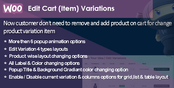 WooCommerce Edit Cart Item Variations