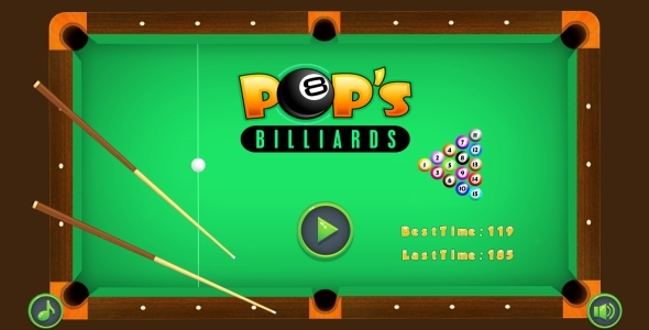 POP's Billiards - HTML5 Game + Mobile + AdMob (Construct 3 | Construct 2 | Capx)