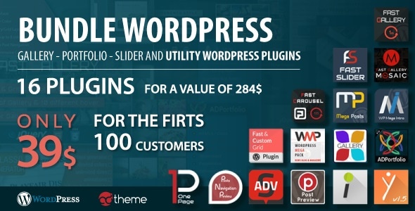 Bundle WordPress gallery, portfolio, slider and utility WordPress plugins