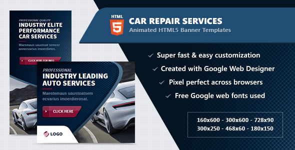 HTML5 Animated Banner Ads - Car / Auto Service (GWD)